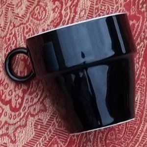 Anthropologie Stacking Mug Black Flower Pot Style Ring Handle ✨HP ✨